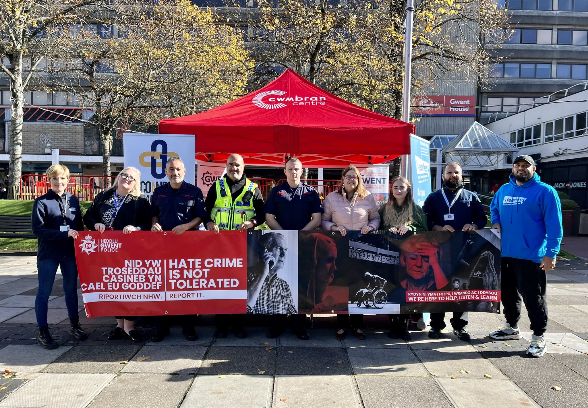 Partners gathered in Cwmbran town centre for Hate Crime Awareness Week