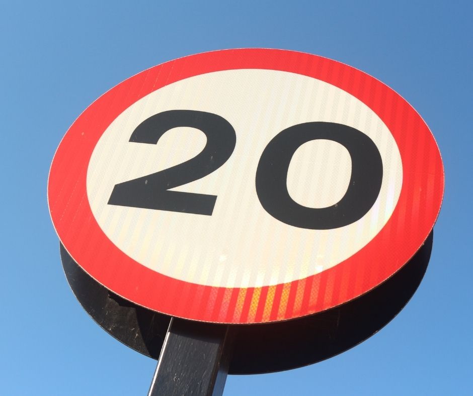20 miles per hour sign