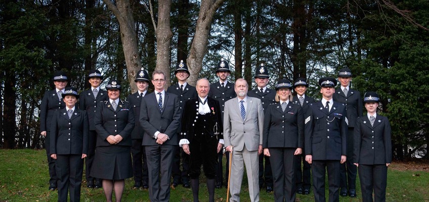 Jeff cuthbert with officers and dignitaries 