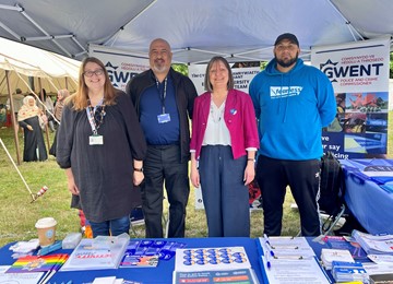 Deputy Police and Crime Commissioner for Gwent Eleri Thomas at Maindee Festival 2023, alongside officers from Gwent Police, and Fearless 