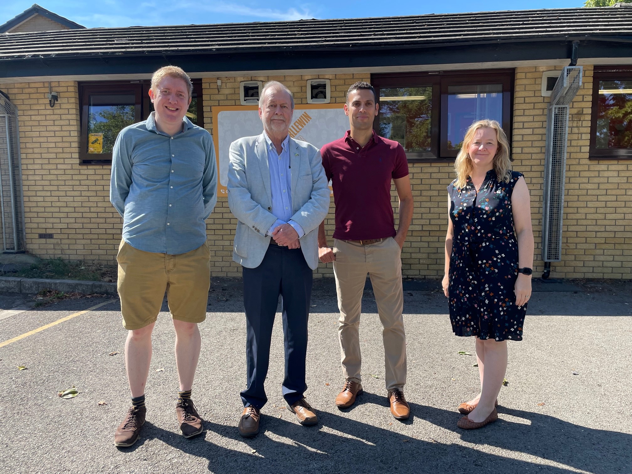 Jeff Cuthbert standing with local elected representatives in Mae Glas, Newport
