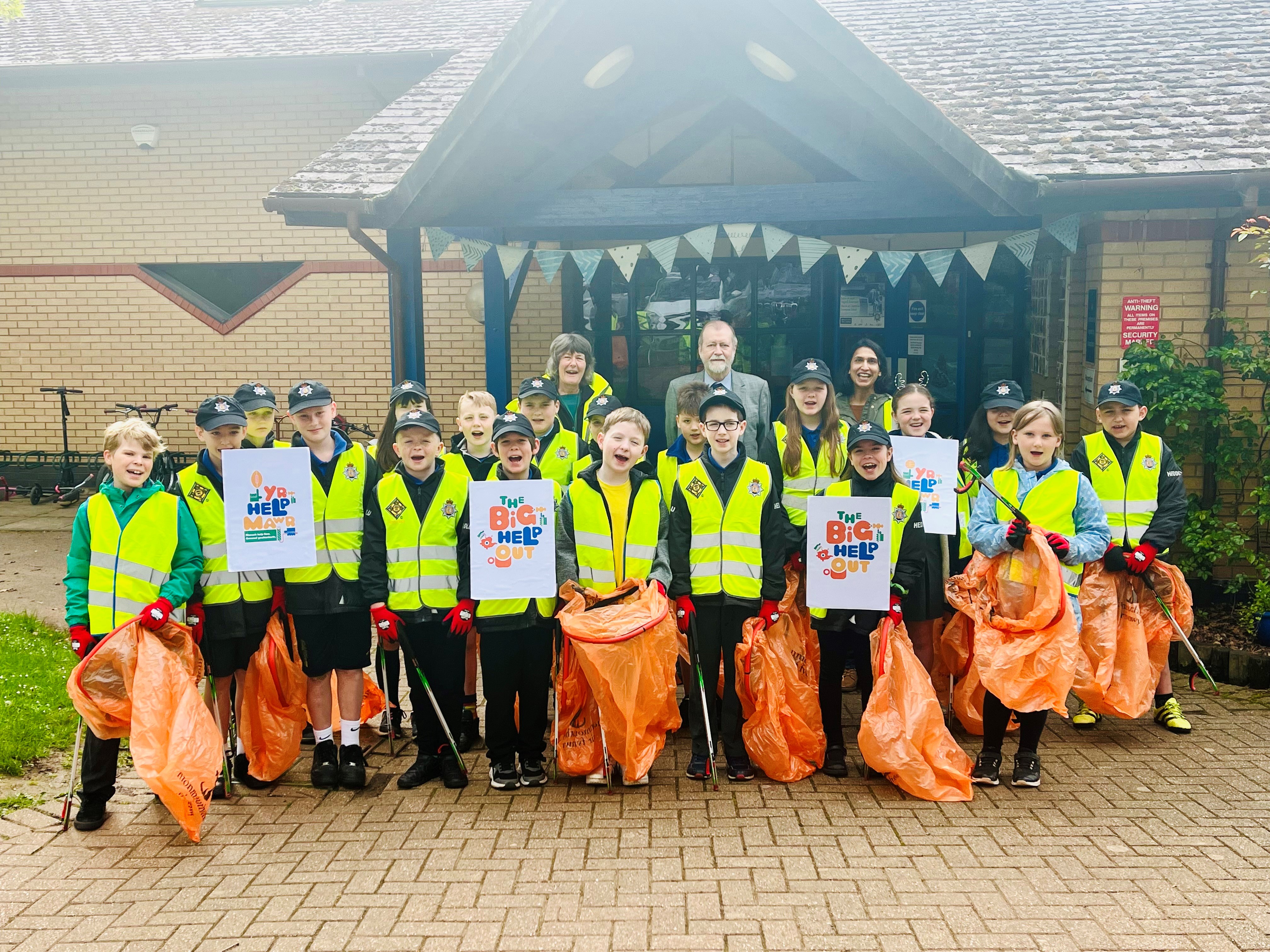 The Police and Crime Commissioner for Gwent with pupils from Overmonnow Primary School 