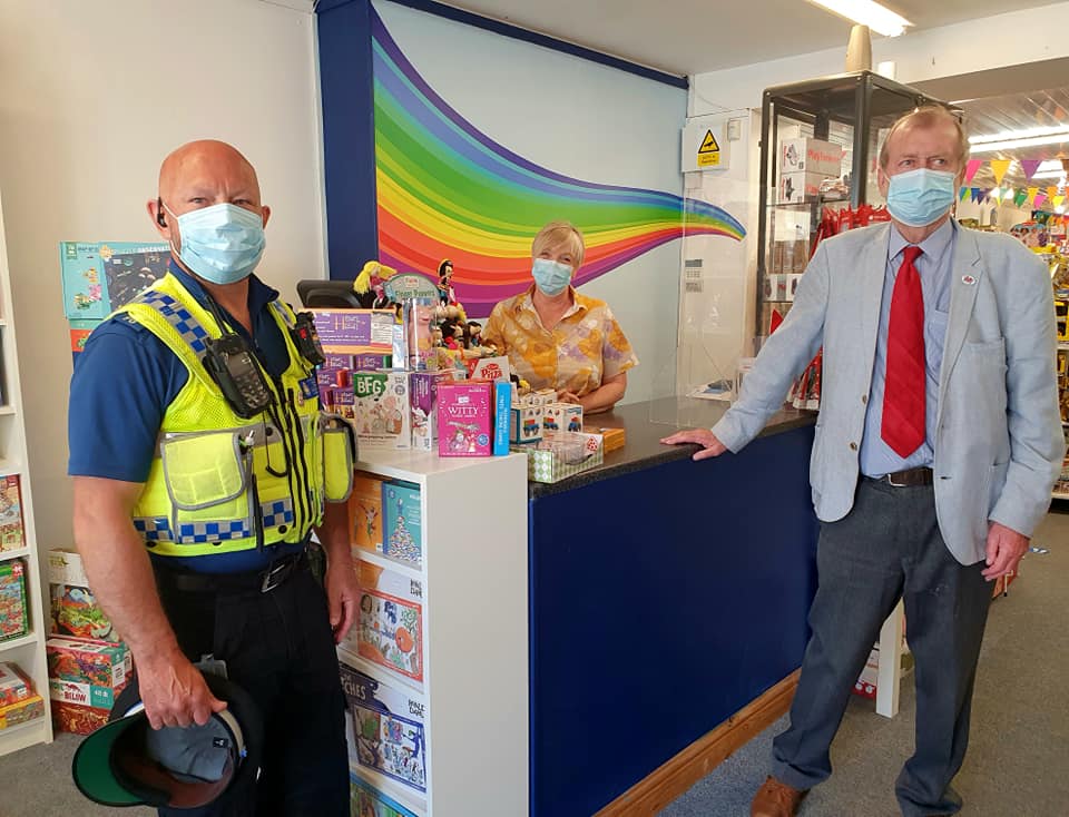 Jeff Cuthbert, a police officer and members of the public 