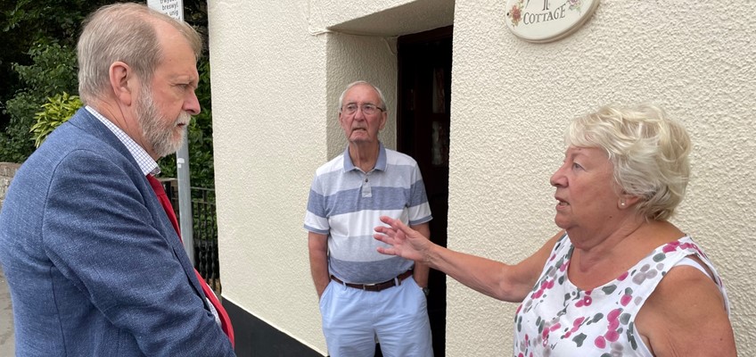 Jeff Cuthbert talking to residents in Caerleon