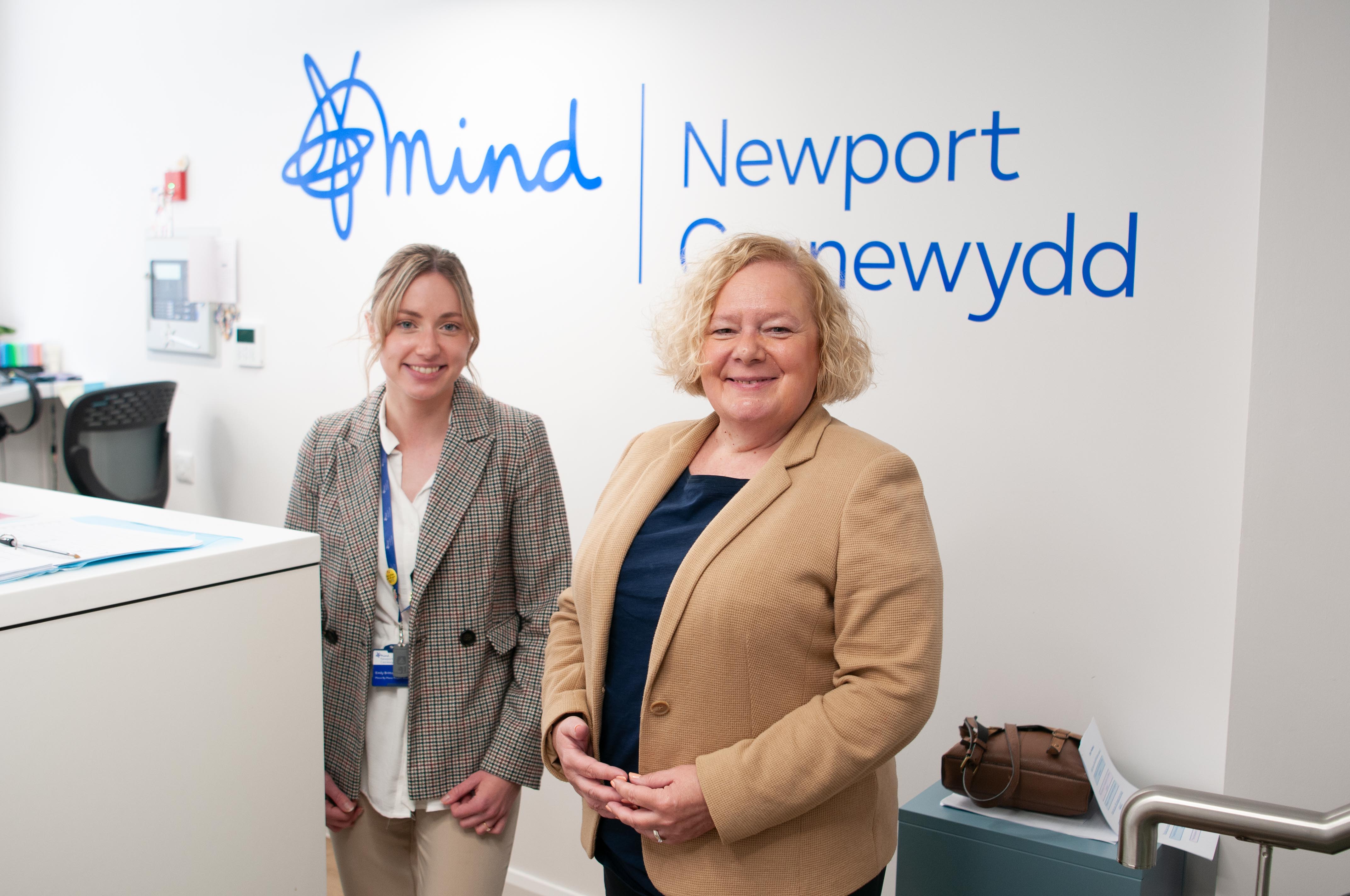 Jane Mudd with an officer from Newport Mind