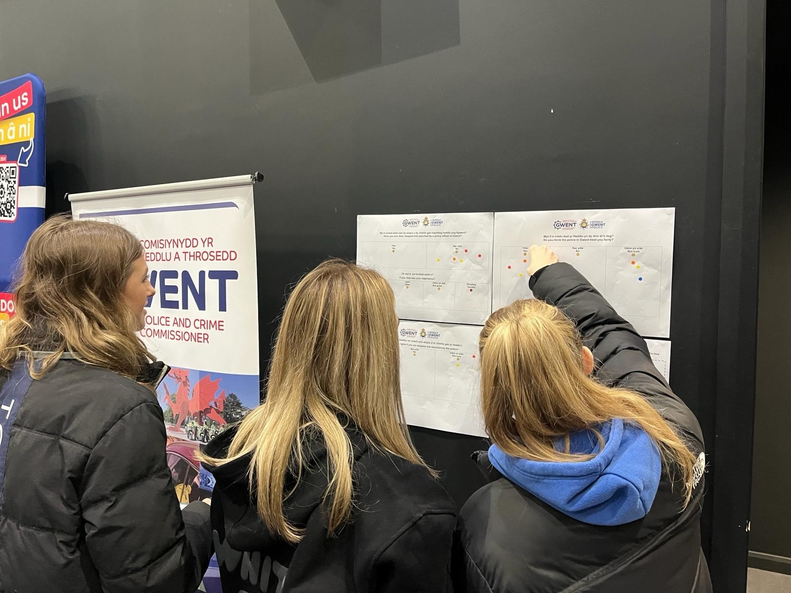 Students putting dots onto a sheet
